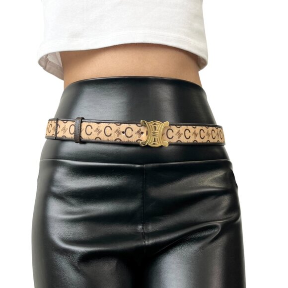 CELINE Vintage Macadam Logo Belt #32/80 Fashion Accessory Brown Gold [104586] main image 9